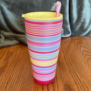 NWT Scout Tumbler Striped Pink/Yellow 32 oz Stainless Steel w/Slide Lid & Straw